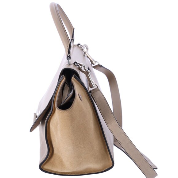 Celine Trapeze Convertible Satchel Crossbody Suede Leather Beige Silver Italy - Picture 5 of 13
